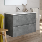 Meuble de salle de bain 60cm simple vasque - 2 tiroirs - sans miroir - balea - ciment (gris)