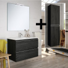 Ensemble meuble de salle de bain 100cm simple vasque + colonne de rangement - ebony (bois noir)