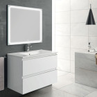 Meuble de salle de bain simple vasque - 2 tiroirs - balea et miroir led veldi - blanc - 100cm
