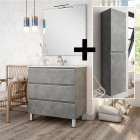Ensemble meuble de salle de bain 80cm simple vasque + colonne de rangement palma - ciment (gris)
