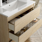 Meuble de salle de bain 100cm simple vasque - 2 tiroirs - sans miroir - balea - bambou (chêne clair)