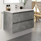 Meuble de salle de bain 100cm simple vasque - 3 tiroirs - sans miroir - iris - ciment (gris)