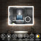 Aica miroir de salle de bain 100x60cm avec leds 3 couleurs et luminosité réglable+anti-buée+miroir grossissant+horloge numérique