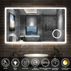 Aica miroir de salle de bain 120x70cm avec leds 3 couleurs et luminosité réglable+anti-buée+miroir grossissant+horloge numérique