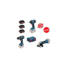 Kit 3 outils BOSCH perceuse visseuse GSR + Visseuse à chocs GDR + Meuleuse GWS + 3 Batteries 18V 3.0Ah - 0615990GV1