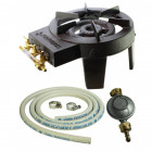 Pack réchaud gaz fonte 3 robinets de réglage 9.8 kw + connectique gaz et détendeur  haute stabilité