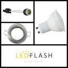 Kit spot led GU10 5 watt (eq. 50 watt) - Douille GU10 domino - Support gris - Couleur eclairage - Blanc froid, Type Support - Carré orientable 84mm
