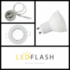 Kit spot led GU10 5 watt (eq. 50 watt) - Support blanc - Couleur eclairage - Blanc chaud 3000°K, Type Support - Carré orientable 84mm