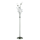 Lampadaire gardenia, en laiton antique, verre blanc et cristal
