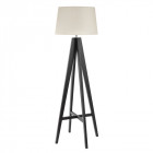 Lampadaire tripod, en bois avec abat-jour crème