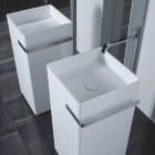 Lave main totem carré avec porte serviette - céramique blanc - 40x85 cm - alto