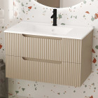 Meuble de Salle de Bains LEON 80cm Marron Glace – 2 Tiroirs en MDF Ondulés – Vasque à encastrer Aurlane - PACM731