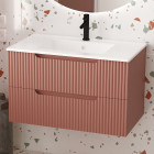 Meuble de Salle de Bains LEON 80cm Terracotta – 2 Tiroirs en MDF Ondulés – Vasque à encastrer Aurlane - PACM730