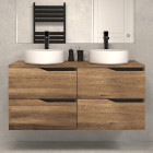 Meuble de salle de bain 120 avec plateau et 2 vasques à poser - 4 tiroirs - tabaco (bois foncé) - luna