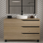 Meuble de salle de bain 120 avec plateau et vasque à poser - sans miroir - 3 tiroirs - madera miel (bois clair) - mata