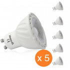 Lot de 5 spots led GU10 COB 5 watt dimmables (eq. 45 watt) - Couleur eclairage - Blanc chaud 3000°K