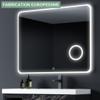 Miroir éclairage led de salle de bain loutro avec interrupteur tactile, anti-buée et loupe - 100x80cm