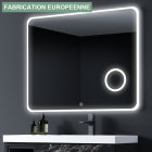Miroir éclairage led de salle de bain loutro avec interrupteur tactile, anti-buée et loupe - 80x80cm