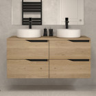 Meuble de salle de bain 120 avec plateau et 2 vasques à poser - sans miroir - 4 tiroirs - madera miel (bois clair) - luna