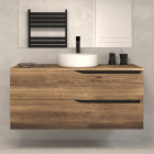 Meuble de salle de bain 120 avec plateau et vasque à poser - 2 tiroirs - tabaco (bois foncé) - luna