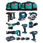 Makita kit mk801 (ddf482 dhr171 dga504 dtd152 djv182 dss610 djr186 dbo180 3 x 5,0 ah dc18rd 2 x lxt600)