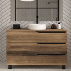 Meuble de salle de bain 120 avec plateau et vasque à poser - sans miroir - 3 tiroirs - tabaco (bois foncé) - mata