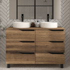 Meuble de salle de bain 120 avec plateau et 2 vasques à poser - sans miroir - 6 tiroirs - tabaco (bois foncé) - mata