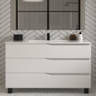 Meuble de salle de bain 120cm simple vasque - sans miroir - 6 tiroirs - blanc - mata