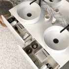 Meuble de salle de bain 120 avec plateau et 2 vasques à poser - 6 tiroirs - blanc - mata