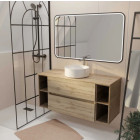 Meuble de salle de bains 120 cm - Décor chêne 2 tiroirs vasque blanche à poser et miroir LED 100x70 - TIMBER Aurlane - PACM845