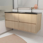 Meuble de salle de bains 120 cm 4 tiroirs chêne clair + Vasque double céramique Noire - XENOS Aurlane - PACM720