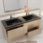 Meuble de salle de bains 120 cm 4 tiroirs chêne clair + Vasque double céramique Noire - XENOS Aurlane - PACM720