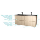 Meuble de salle de bains 120 cm 4 tiroirs chêne clair + Vasque double céramique Noire - XENOS Aurlane - PACM720