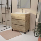 Meuble de salle de bains 70 cm TIMBER - Décor chêne naturel 3 tiroirs avec vasque blanche Aurlane - PACM816