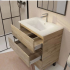 Meuble de salle de bains 70 cm TIMBER - Décor chêne naturel 3 tiroirs avec vasque blanche Aurlane - PACM816