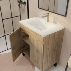 Meuble de salle de bains 70cm TIMBER décor chêne naturel à portes - Vasque blanche et Miroir 70x50 Aurlane - PACM802