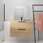 Meuble de salle de bains 80cm suspendu décor bois clair 2 Tiroirs - Vasque blanche - ELEMENTARY Aurlane - LAV1090