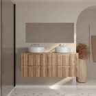 Meuble de salle de bains LEON 120cm décor bois - 4 Tiroirs en MDF ondulés - Vasques rondes 36cm Aurlane - PACM910