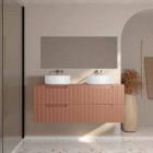 Meuble de salle de bains LEON 120cm Terracotta - 4 Tiroirs en MDF ondulés - Vasques rondes 36cm Aurlane - PACM911
