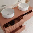 Meuble de salle de bains LEON 120cm Terracotta - 4 Tiroirs en MDF ondulés - Vasques rondes 36cm Aurlane - PACM911