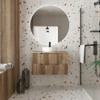 Meuble de Salle de Bains LEON 80cm décor Bois - 2 Tiroirs en MDF Ondules - Vasque ronde 36cm Aurlane - PACM722