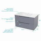 Meuble et colonne de salle de bains 80cm gris souris - Façades ondulées - Vasque blanche mate - LEON Aurlane - PACM794