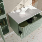 Meuble et colonne de salle de bains 80cm vert olive - Façades ondulées - Vasque blanche mate - LEON Aurlane - PACM793