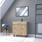 Meuble salle de bain 80×80 - Finition chêne naturel + vasque blanche + miroir - TIMBER 80 - Pack25 Aurlane - PACM235