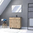 Meuble salle de bain 80x80 - Finition chêne naturel + vasque noire + miroir Led - TIMBER 80 - Pack06 Aurlane - PACM216