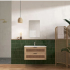 Meuble salle de bain cannage 80cm décor bois et cannage - 2 tiroirs vasque et miroir - APOLLINE Aurlane - LAV1040