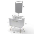 Meuble salle de bain scandinave blanc 80 cm sur pieds avec portes, vasque a poser et miroir LED Aurlane - LAV525