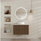 Meuble salle de bains 60 2 tiroirs décor chêne et Noir - Vasque et plan Blancs - Miroir LED 60 - YUKI Aurlane - PACM885