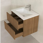 Meuble salle de bains 60cm 2 Tiroirs décor chêne et noir cranté - Vasque blanche mate - YUKI Aurlane - PACM898