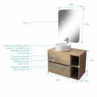 Meuble salle de bains 80 TIMBER Décor chêne Tiroirs + Module - Vasque Blanche - Miroir 60x80 Aurlane - PACM823